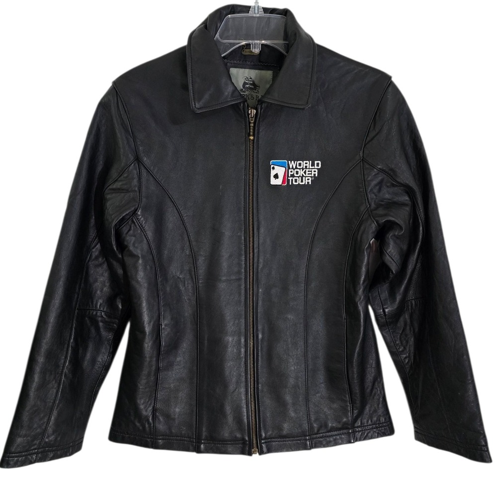 Burks Bay Genuine‎ Leather Full Zipper World Poker Tour Jacket Black Size Medium